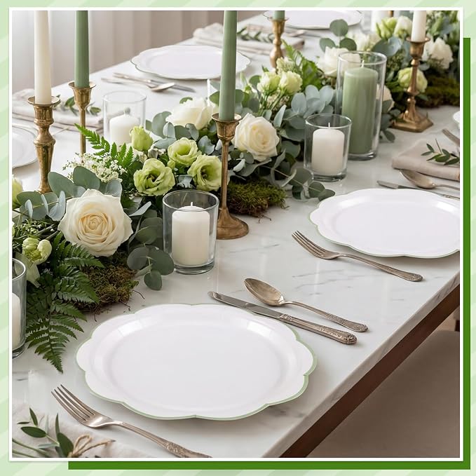 30 Pcs Sage Green and White Paper Plates 9 In White Plates - Image 7