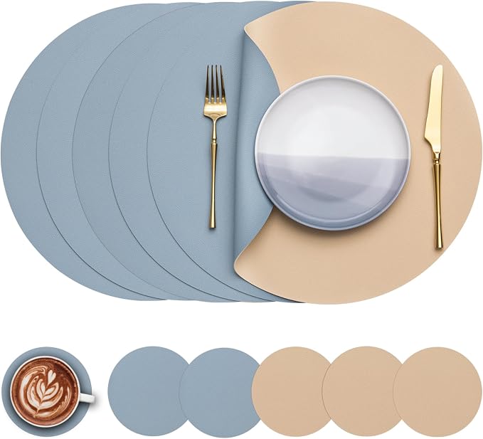 Myir JUN 15 Inches Round Placemats Set of 6 Faux Leather Place Mats | by MyirJUN