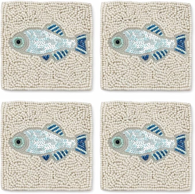 Coaster Set of 4, Handmade Beaded Bar Drink Tabletop Protection Coasters by byHomeDecorativeProduct