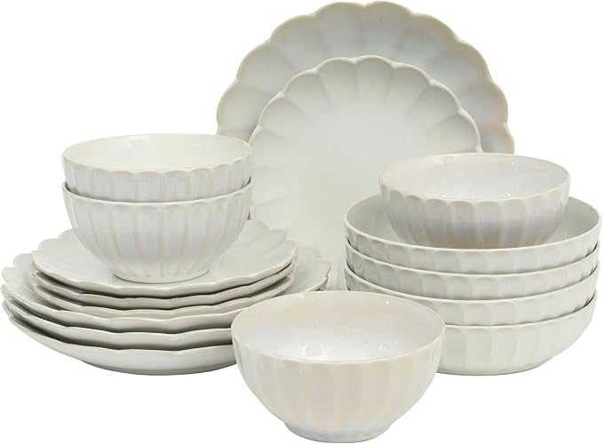 Gibson Elite Malibu Shore 16 Piece Scallop Stoneware Reactive Glaze Ceramic by GibsonHomewares