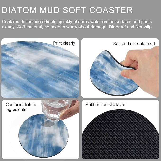 Abstract Blue Coasters Set of 6, Absorbent Coasters - Image 9