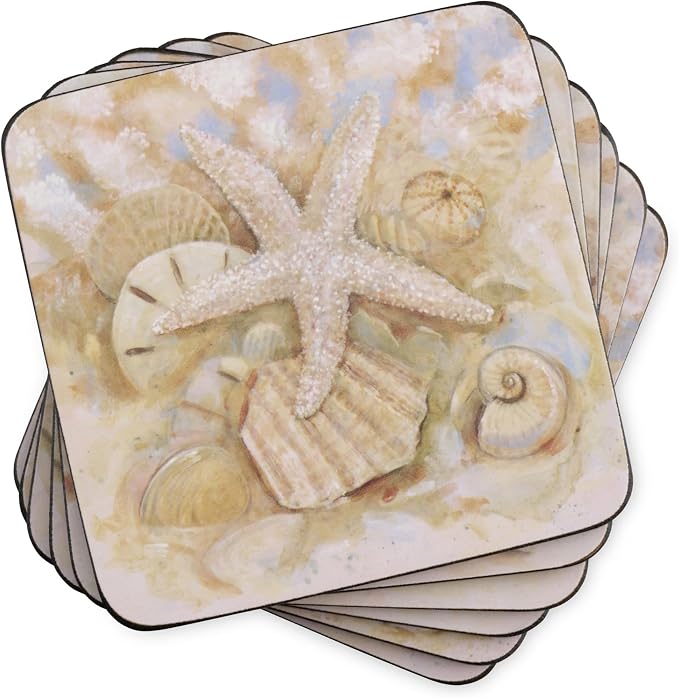 Pimpernel Shell Hunt Collection Coasters, Heat & Stain Resistant Tabletop by Pimpernel
