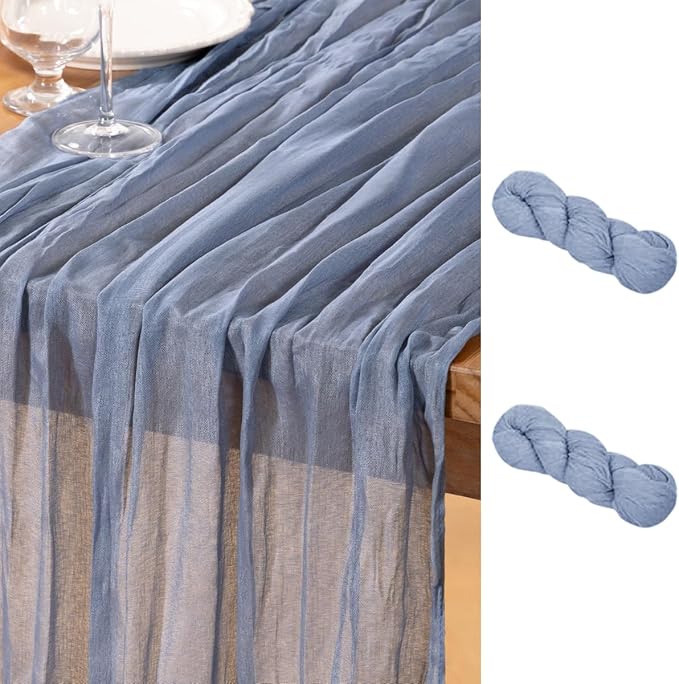DeZerlor Dusty Blue Cheesecloth Table Runner 2 Pack Summer Table Runners Boho by DeZerlor