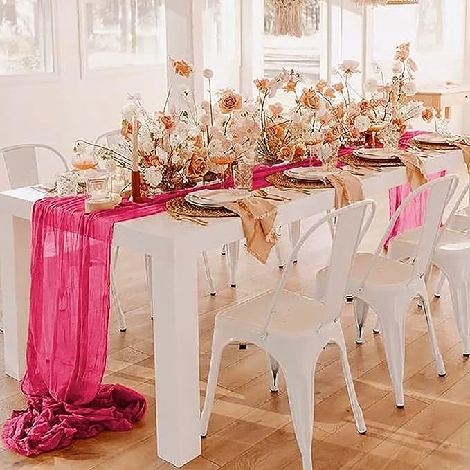 12Pack Hot Pink Cheesecloth Table Runner 20 x 120 inch Gauze Table Runner | - Image 3