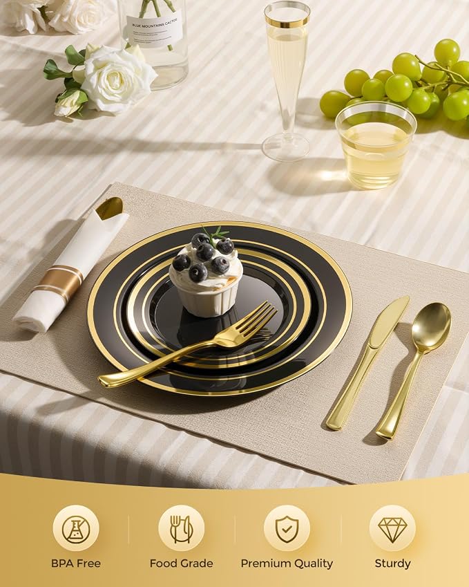 320PCS Black Gold Fancy Disposable Dinnerware Set - Image 4