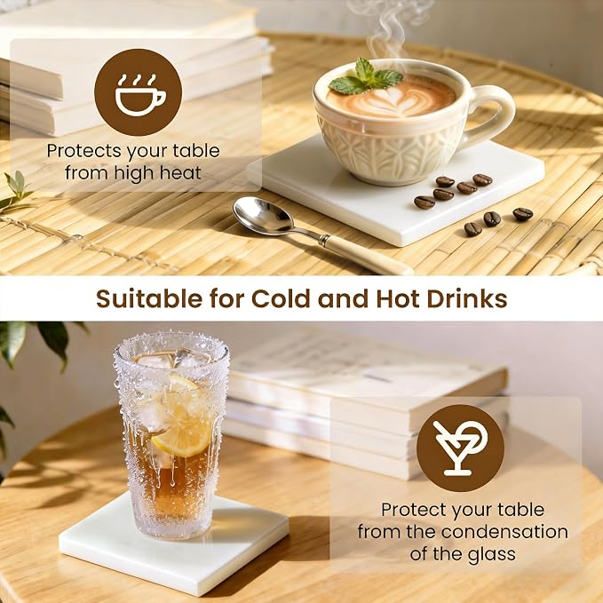 Natural Marble Coasters, Square Costers, Luxury Aesthetic Modern Decor - Image 5