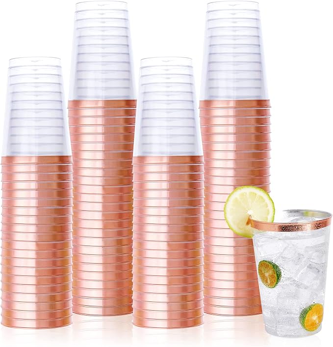 Vplus 150 Pack 12 OZ Rose Rimmed Disposable Plastic Drinking Cups by Vplus