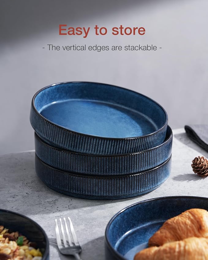 famiware Star 8.25" Pasta Bowls Set of 8, Bowl Plates, Nebulas Blue | Microwave - Image 6