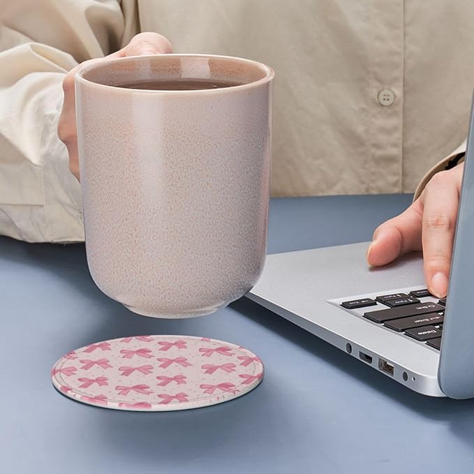 Cute Pink Bow Heart Coasters for Drinks, Drink Coaster - Image 6