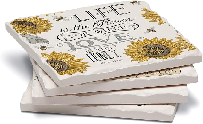 Thirstystone Honey Bees 4 Pack Assorted Tumbled Tile Stone Coasters | 4" Square - Image 8