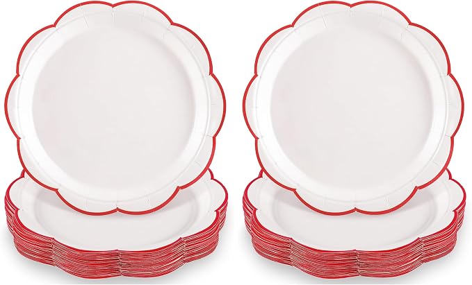NatNarr 30 Pcs Red and White Paper Plates, 9 Inch White Plates by NatNarr