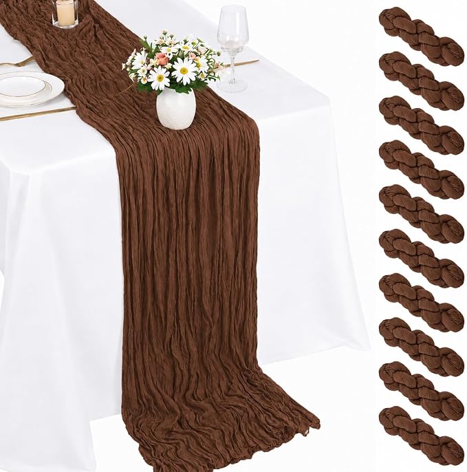 10 Pack Brown Cheesecloth Table Runner 22 x 120 Inch Gauze Table Runner | 10FT by Fwxdbwyl
