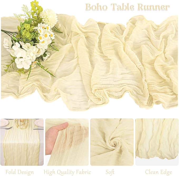 10 Pack Beige Cheesecloth Table Runner 10FT Boho Gauze Fabric Table Runner - Image 3