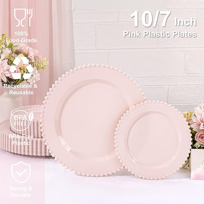 U-QE 60PCS Pink Plastic Plates - Image 2