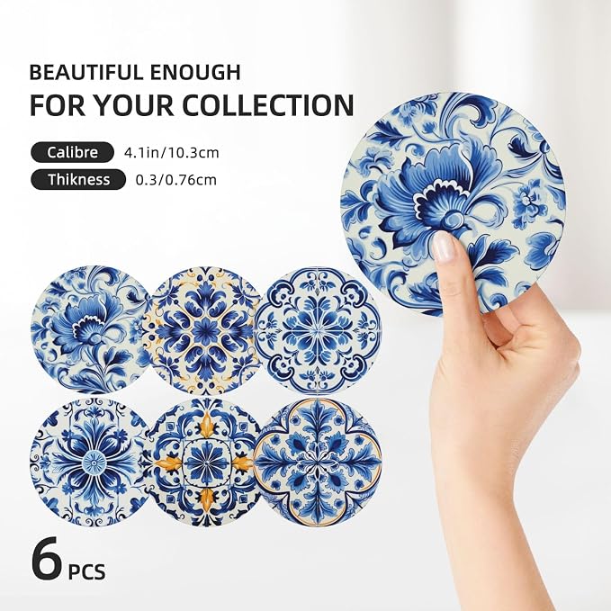 Coasters Set of 6, Coasters for Drinks Absorbent Stone - Image 3
