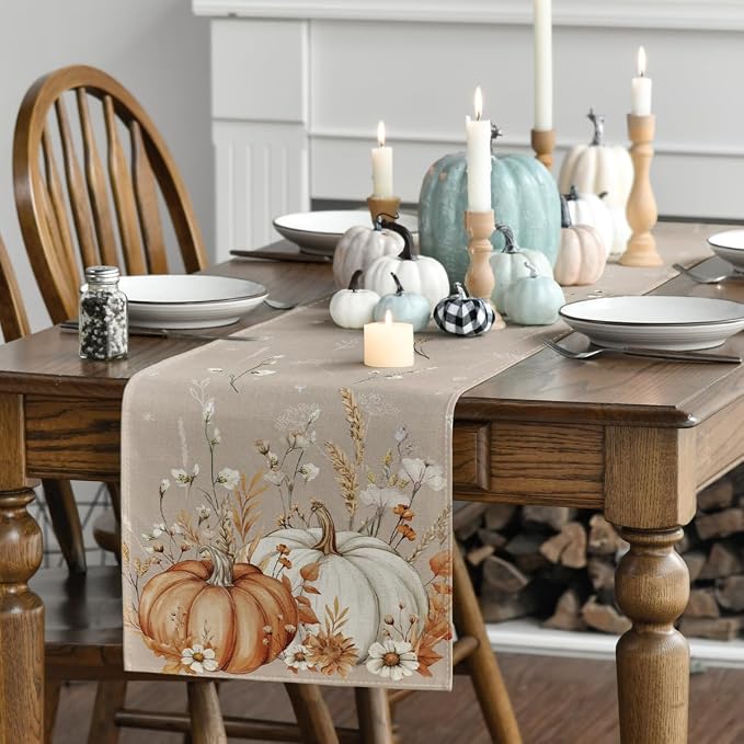 Artoid Mode 210 GSM Fall Table Runner 13x90 Inch Home Party Decor | Pumpkins - Image 3