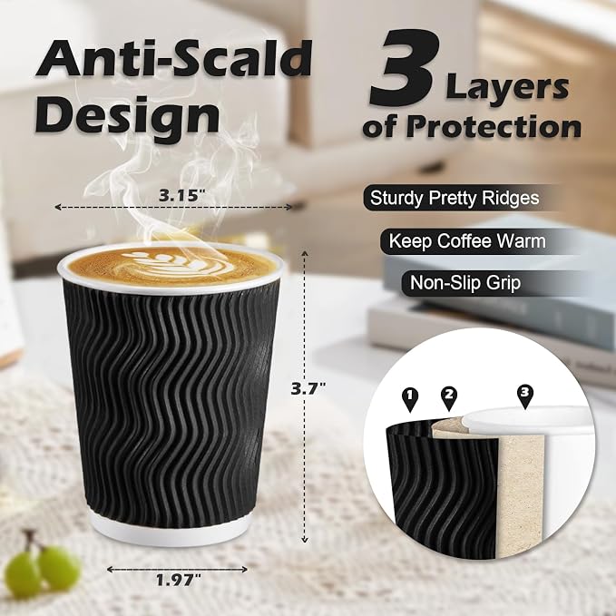 Lamosi 100 Pack Coffee Cups 8 oz, Disposable Paper Coffee Cups No Lids | - Image 2