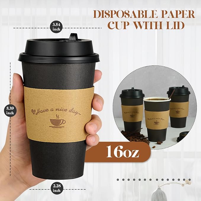 LITOPAK 100 Pack 16 oz Paper Coffee Cups - Image 2
