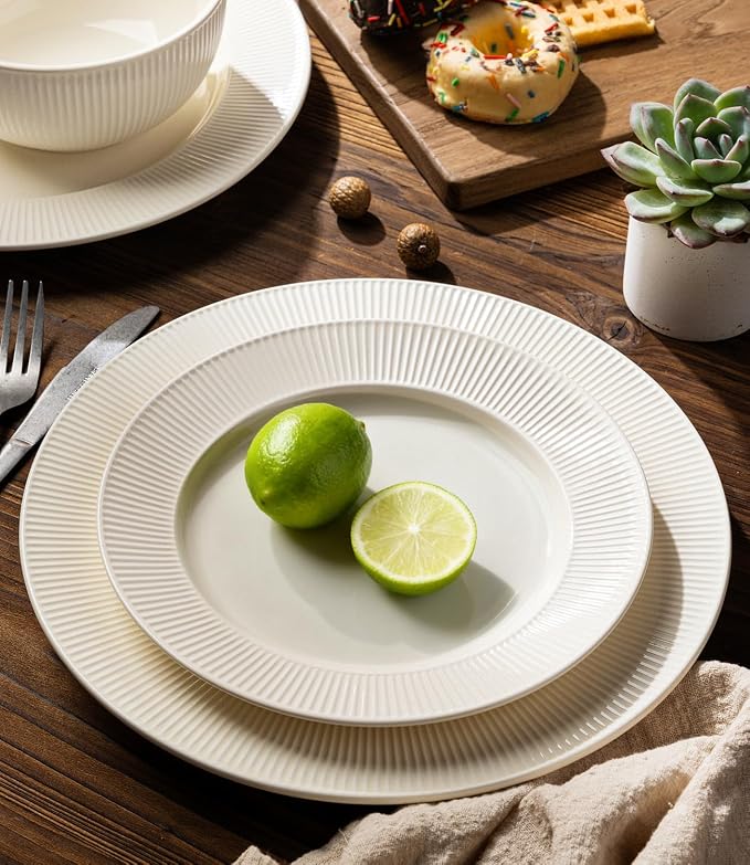 Ceramic Dinnerware Set for 4, 12-Piece Plates and Bowls Set | Lightweight - Image 3