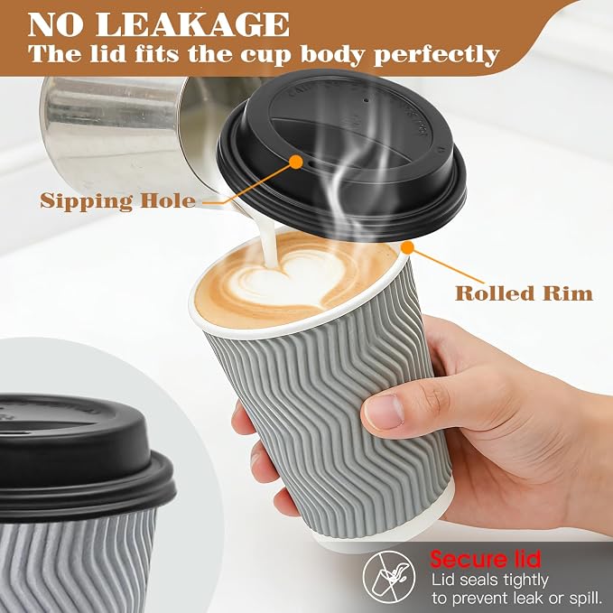 Ginkgo 100 Pack 12 oz Disposable Insulated Coffee Cups - Image 2
