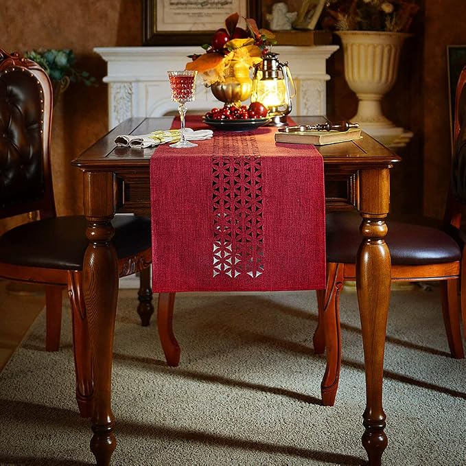 ARTABLE Burgundy Rectangle Fabric Table Runner Finished Edge 16 x 104 Inch | - Image 4
