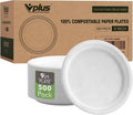 Vplus 500 Pack Compostable Bagasse Paper Plates 9 inch, 100% Bagasse, Natural by Vplus
