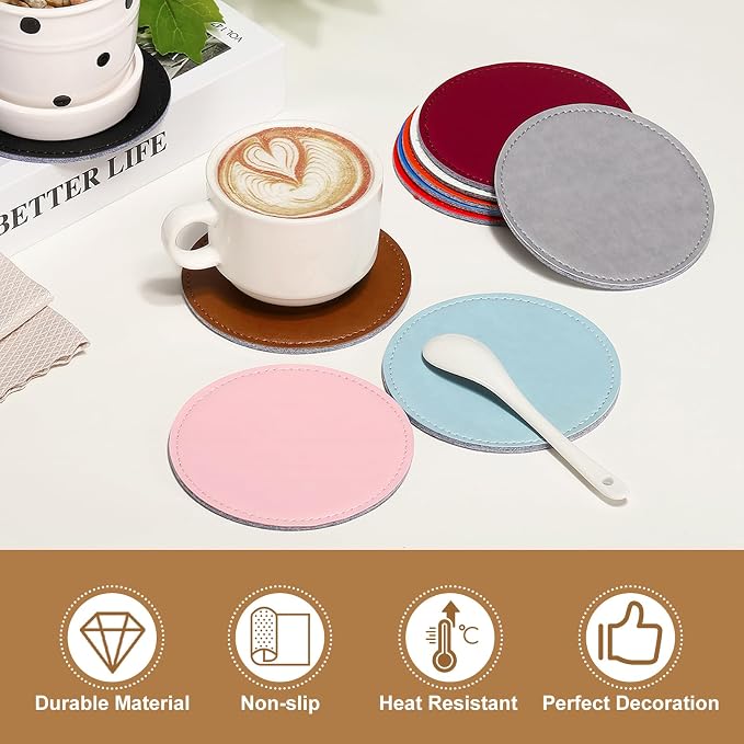 uxcell 5Pcs PU Leather Coasters, Dark Brown - Image 4