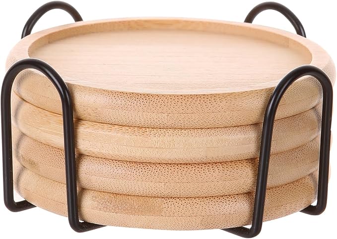 4 Inch Bamboo Drink Coasters Set by Unknown