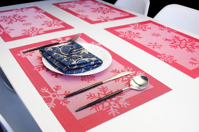 PIGCHCY Christmas Placemats Snowflake Woven Heat Resistant Placemats Washable - Image 4