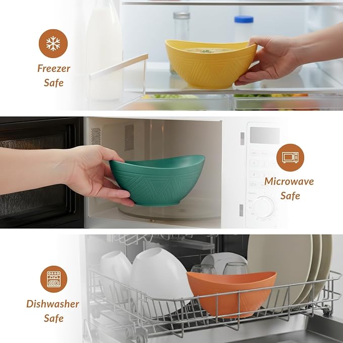 Wheat Straw Bowls 26 OZ Oval Serving Bowls 6 PCS Unbreakable Plastic Cereal - Image 7