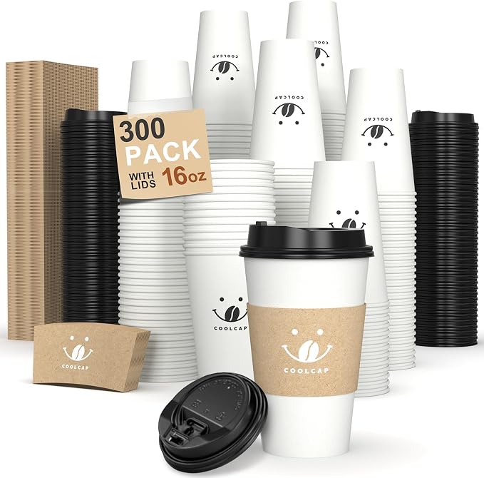 Coffee Cups with Lids and Sleeves, 16 oz 300 Pack To Go Cups with Lids - Image 8