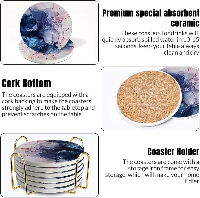 Ceramic Coasters Set of 6, Marble-Textured Design - Image 4