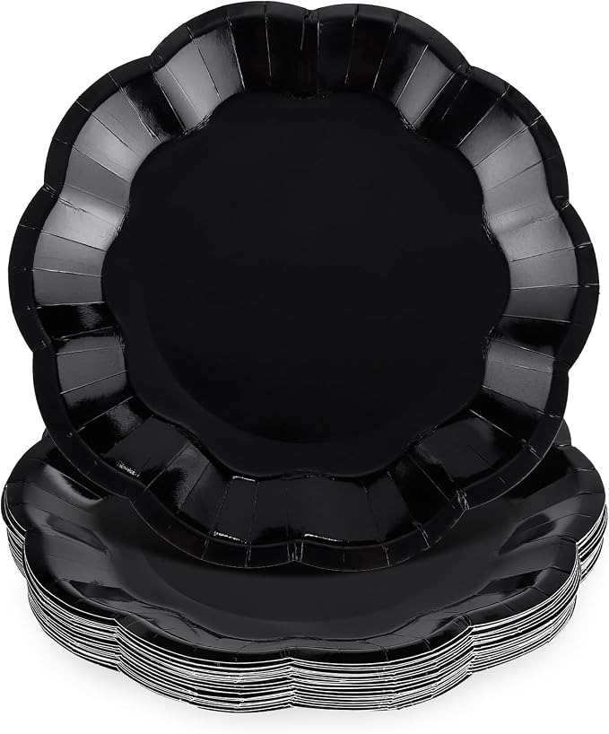 NatNarr 30 Pcs Black Paper Plates, 7 Inch Scalloped Black Plates | Cake Dessert by NatNarr