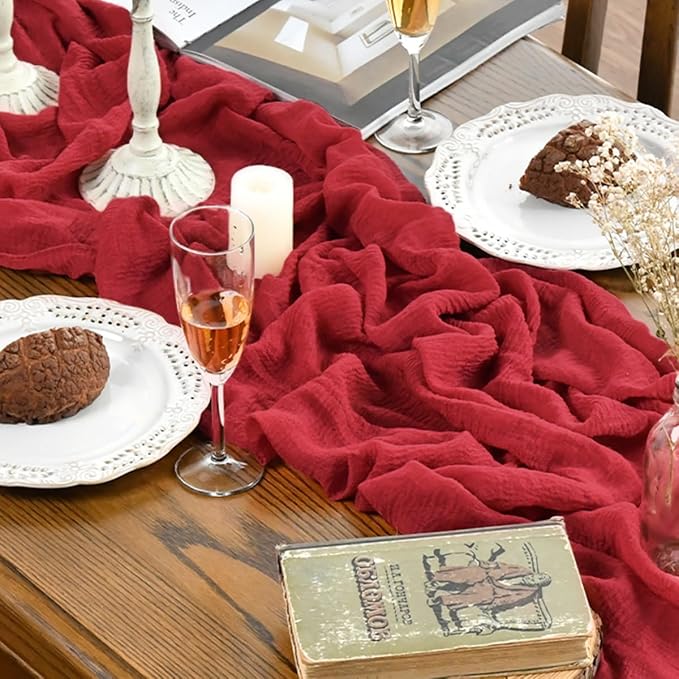 Artoid Mode Boho Red Gauze 6 Pieces Wedding Table Runner, 120 Inch Birthday - Image 5