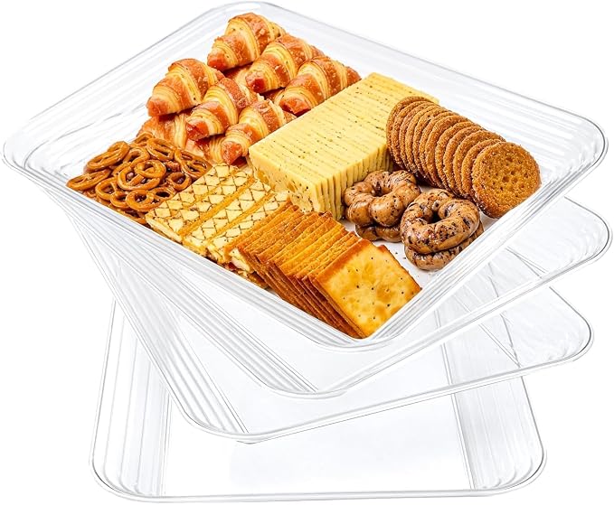 SUT 4-Pack Clear Serving Trays for Entertaining, Reusable Plastic Trays for by SeeYouTomorrow