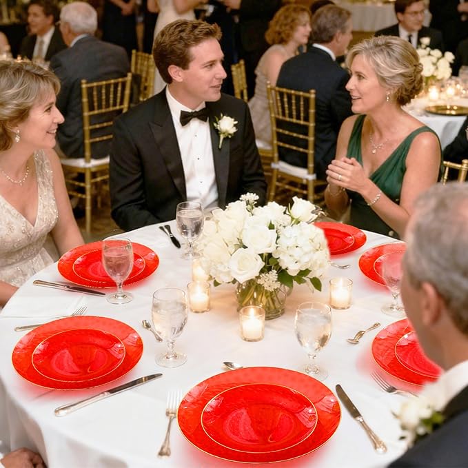 64 Pcs Red Plasitc Plates for Patriotic Day, 32 Guests Clear Red Plates - Image 6