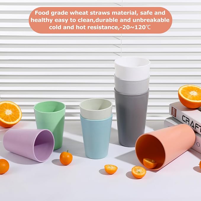 HEYCOME Set of 12 Wheat Straw Cups, Reusable Plastic Cups Sets, Water Glasses - Image 4