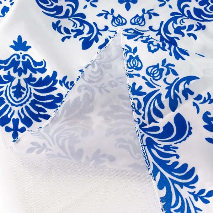 Efavormart 120" Royal Blue Velvet Flocking Damask Tafetta Round Tablecloth - Image 7