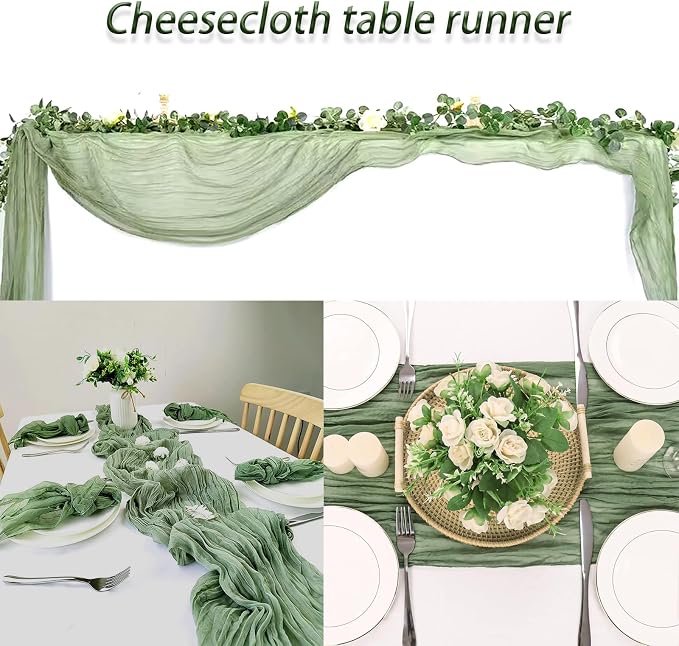 8 Pack Sage Green Cheesecloth Table Runner 20 x 120 inch Gauze Table Runners 10 - Image 6