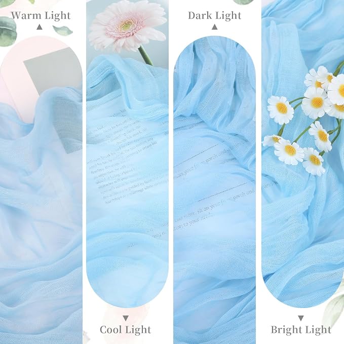 3 Pack Baby Blue Cheesecloth Table Runner 35x120 Inch Boho Semi Sheer Boho - Image 5