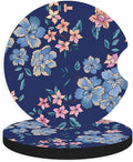 2pcs Cute Blue Flowers Car Coasters, Absorbent Universal neoprener Cup Holder by Unknown