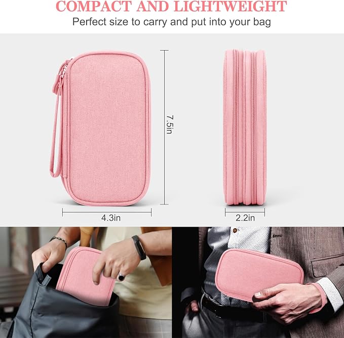 FYY Electronic Organizer, Travel Tech Pouch Bag, Cable Organizer Pink | Wrist - Image 2