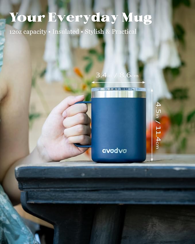 12oz Insulated Coffee Mug with Lid – Includes Two Lids, Stainless Steel Coffee - Image 4