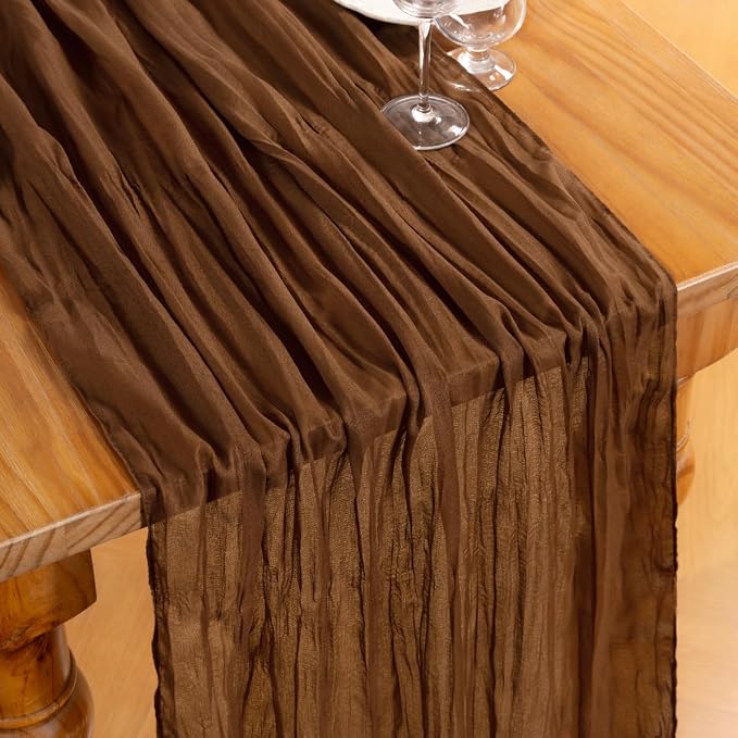DeZerlor Brown Cheesecloth Table Runner 1 Pack Fall Runner | 120Inch Gauze - Image 2