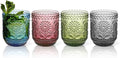 Topsky Vintage Drinking Glass Set of 4, 12 oz Embossed Floral Drinkware Set by HomeandKitchenNO1