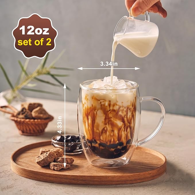 FrutPunch Double Walled Glass Coffee Mugs Set of 2, 12 oz Glass Coffee Cups | - Image 2