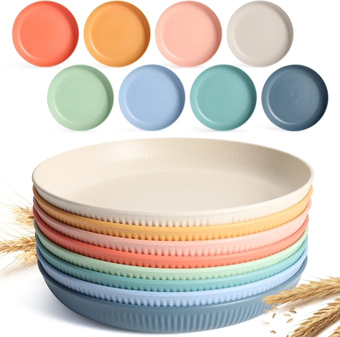 8 PACK 9 Inches Lightweight Wheat Straw Plates, Wheat Straw Fiber Lightweight by Becutlery