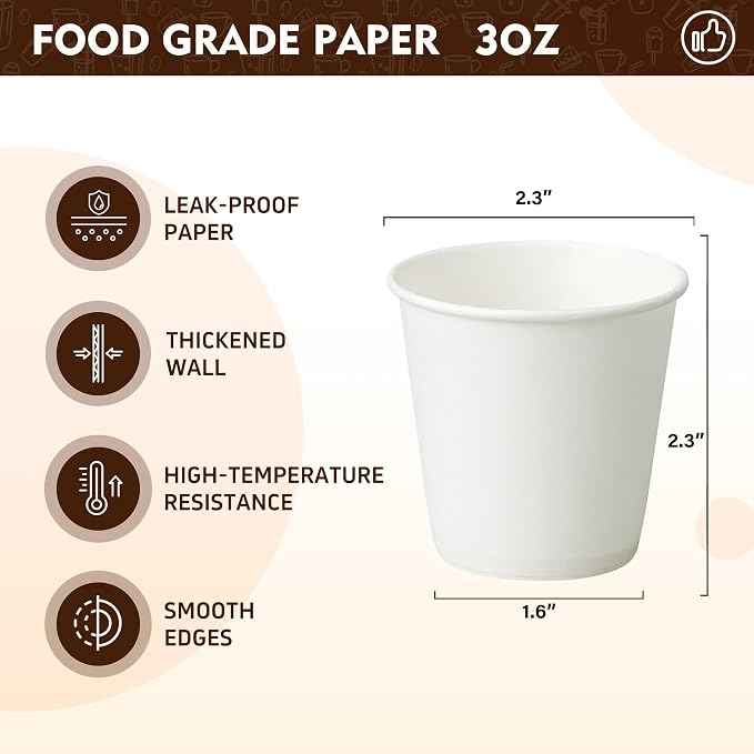 YEEHAW 3 oz 100 Pack Small White Disposable Paper Cups | - Image 2