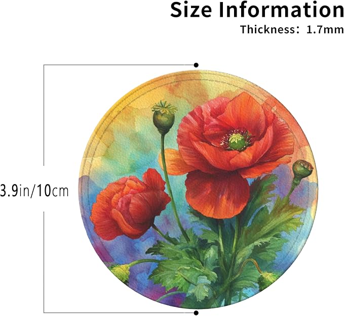 Red Flowers Coasters Leather Round Drink Coasters 6 Pcs Set - Image 3