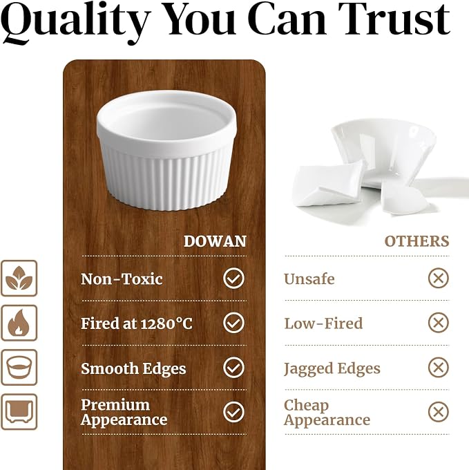 DOWAN Ramekins 6 oz Ceramic Ramekins Set of 6, Oven Safe Souffle Dishes - Image 3